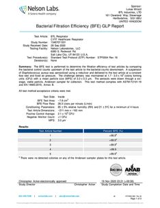 Bacterial Filtration Efficiency (BFE) GLP Report VFE 病毒過濾效率測試報告