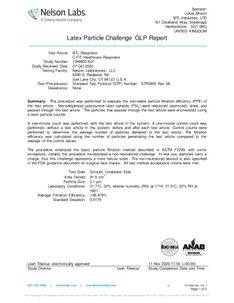Latex Particle Challenge GLP Report (Nelson Labs) PFE 粒子過濾效率≥99.9% 測試報告